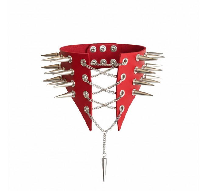 Чокер-комір з шипами Art of Sex - Ariadne, натуральна шкіра, колір червоний, L-2XL