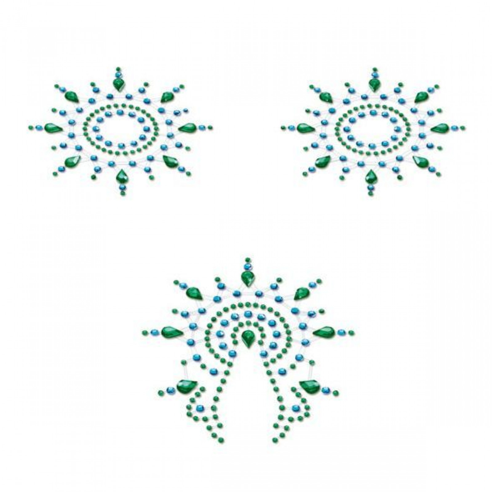 Пэстис из кристаллов Petits Joujoux Gloria set of 3 - Green/Blue, украшение на грудь и вульву