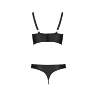 Комплект з екошкіри з люверсами та ремінцями Passion MALWIA BIKINI XXL/XXXL, black, бра та трусики — Переглянути зображення 4