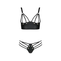 Комплект з екошкіри з люверсами та ремінцями Passion MALWIA BIKINI XXL/XXXL, black, бра та трусики — Переглянути зображення 3