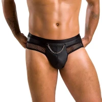 Чоловічі труси з ланцюжком Passion 030 SLIP TOM L/XL Black, екошкіра, відкриті сідниці — Переглянути зображення 1