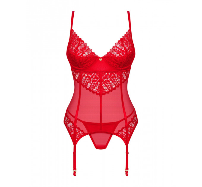 Комплект корсет та стрінги Obsessive Ingridia corset & thong M/L, червоний