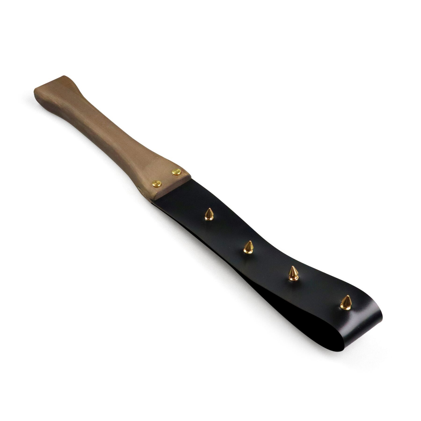 Шлепалка с шипами и деревянной ручкой Art of Sex - BDSM Strong,  натуральная кожа