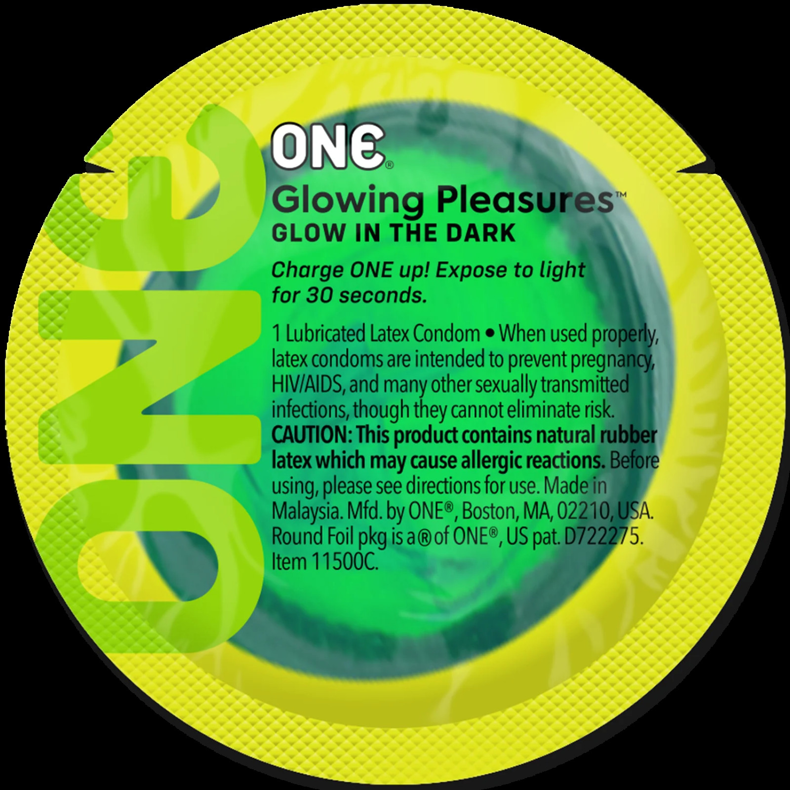 Презерватив ONE Glowing Pleasures, 1 шт, світиться в темряві, зі змазкою