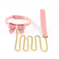 Нашийник з повідцем LOCKINK SEVANDA Love Heart Butterfly Leather Collar Set, рожевий, з бантом — Переглянути зображення 1