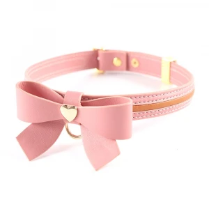 Нашийник з повідцем LOCKINK SEVANDA Love Heart Butterfly Leather Collar Set, рожевий, з бантом