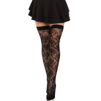 Панчохи Leg Avenue Wild rose net thigh highs, One Size, чорні, широка резинка, малюнок-троянди — Просмотреть изображение 4