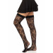 Панчохи Leg Avenue Wild rose net thigh highs, One Size, чорні, широка резинка, малюнок-троянди