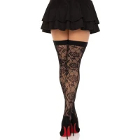 Панчохи Leg Avenue Wild rose net thigh highs, One Size, чорні, широка резинка, малюнок-троянди — Просмотреть изображение 2