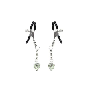 Затискачі для сосків із сердечком Liebe Seele Glow-in-dark Nipple Clamps Green, світяться в темряві