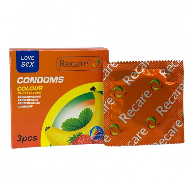 Презервативи Recare Color Fruit Flavour Condoms 3 шт, аромати: м'ята, банан, полуниця