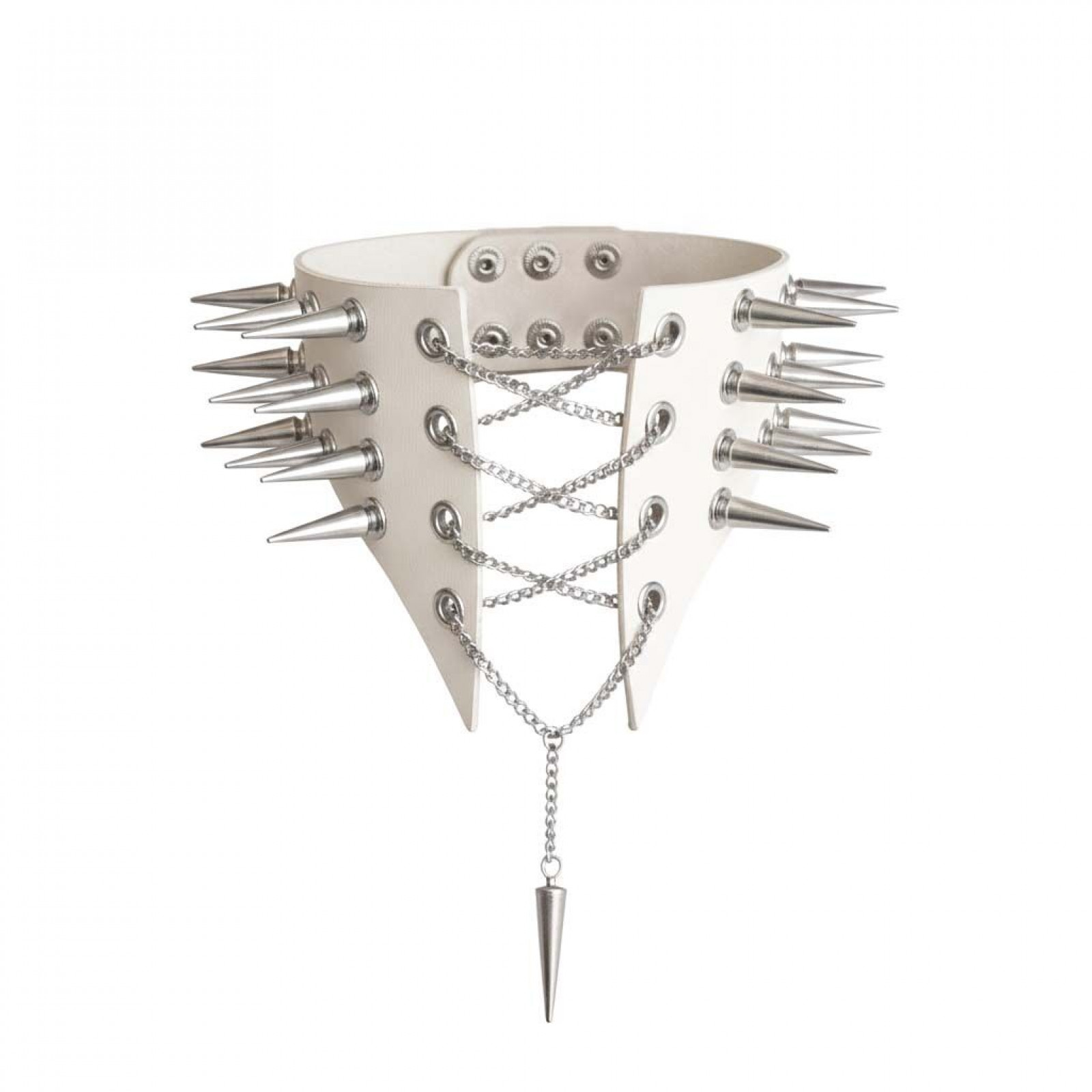 Чокер-комір з шипами Art of Sex - Ariadne, натуральна шкіра, колір білий, XS-M