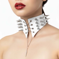 Чокер комір з шипами Art of Sex - Ariadne, натуральна шкіра, колір білий, XS-M