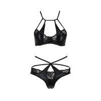 Комплект белья Passion Exclusive NAVEL SET S/M, black, трусики и лиф с элементами под латекс — Просмотреть изображение 5