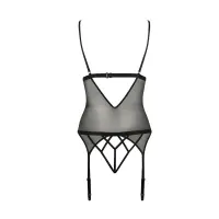 Корсет з відкритими грудьми Passion DIABOLINA CORSET S/M, black, пажі, трусики, напівпрозорий — Переглянути зображення 4