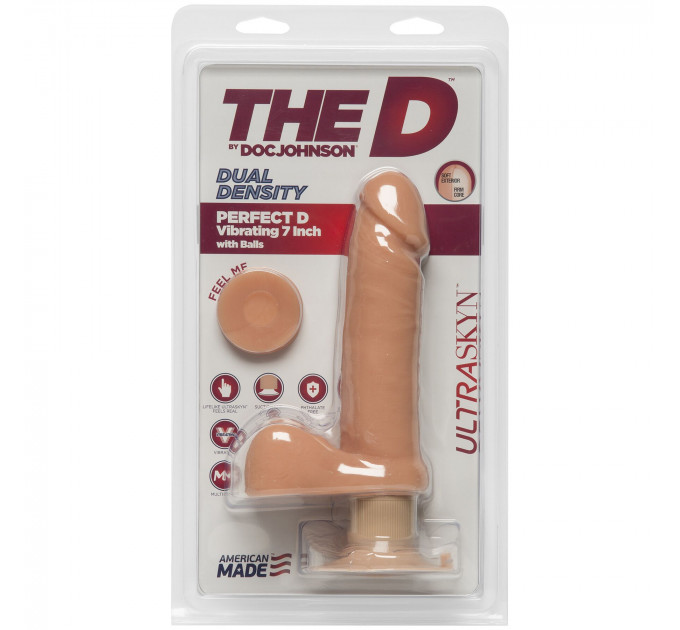 Фаллоимитатор Doc Johnson The D - Perfect D - Vibrating 7 Inch With Balls - ULTRASKYN, диаметр 4,5см