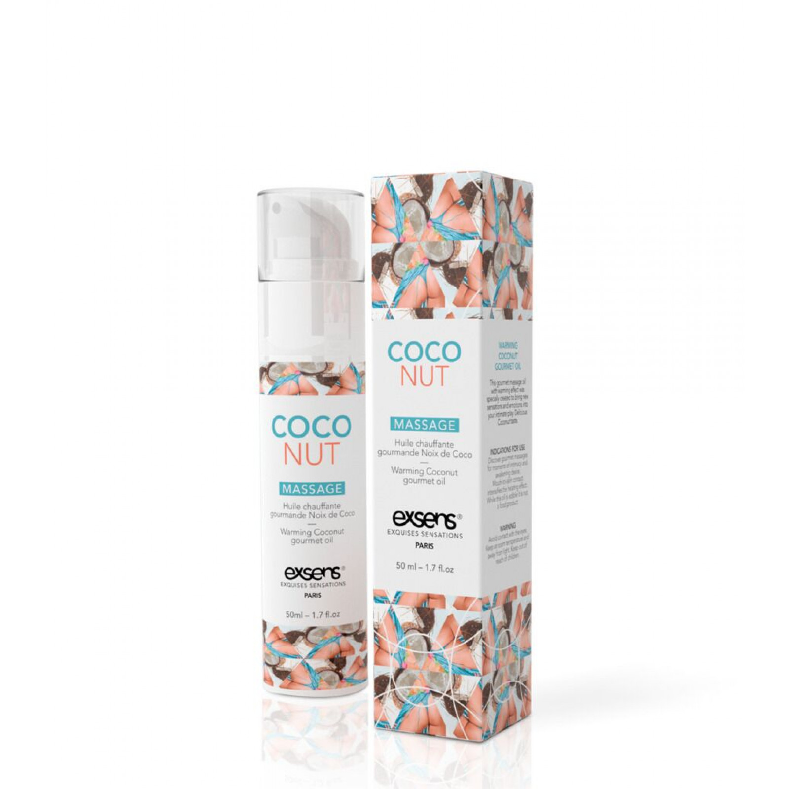 Массажное масло EXSENS Coconut 50мл разогревающее, без сахара, без парабенов, съедобное