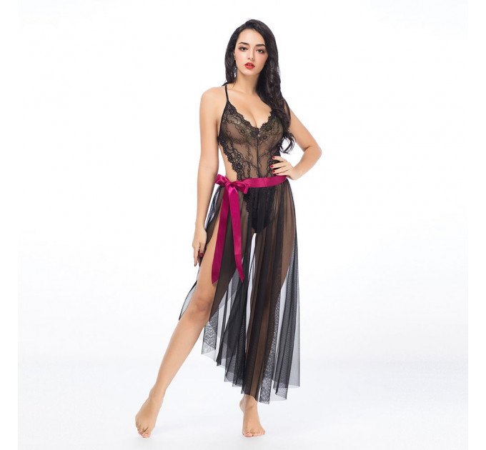 Еротичний напівпрозорий комплект боді зі спідницею One Size