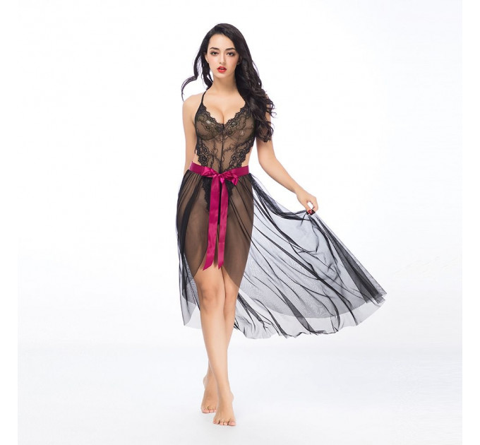 Еротичний напівпрозорий комплект боді зі спідницею One Size