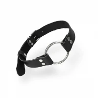 Кляп металеве кільце на ременях Art of Sex – Gag Ring Metal, чорний, натуральна шкіра — Переглянути зображення 2