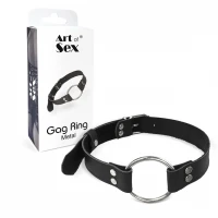 Кляп металеве кільце на ременях Art of Sex – Gag Ring Metal, чорний, натуральна шкіра — Переглянути зображення 3