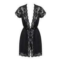 Сатиновий відкритий пеньюар на поясі Obsessive 810-PEI–1 peignoir black 2XL/3XL, чорний — Переглянути зображення 5