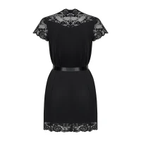 Сатиновий відкритий пеньюар на поясі Obsessive 810-PEI–1 peignoir black 2XL/3XL, чорний — Переглянути зображення 6