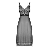 Напівпрозора довга сорочка Obsessive Estiqua chemise XS/S, чорний, асиметричний крій