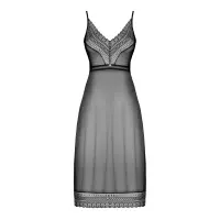 Напівпрозора довга сорочка Obsessive Estiqua chemise XS/S, чорний, асиметричний крій — Просмотреть изображение 5