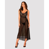 Напівпрозора довга сорочка Obsessive Estiqua chemise XS/S, чорний, асиметричний крій