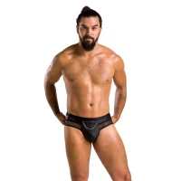 Чоловічі труси з ланцюжком Passion 030 SLIP TOM S/M Black, екошкіра, відкриті сідниці — Переглянути зображення 3