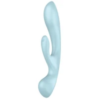 Двосторонній вібратор-кролик Satisfyer Triple Oh Light Blue, 3 мотори, руків’я-масажер — Переглянути зображення 1