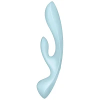 Двосторонній вібратор-кролик Satisfyer Triple Oh Light Blue, 3 мотори, руків’я-масажер — Переглянути зображення 2