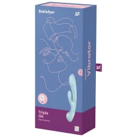 Двосторонній вібратор-кролик Satisfyer Triple Oh Light Blue, 3 мотори, руків’я-масажер — Переглянути зображення 4