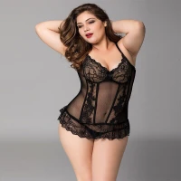 Мереживний корсет JSY «Сексуальна Белла» Plus Size Black, дрібна сітка, гіпюр, чашки з кісточками — Переглянути зображення 1