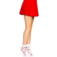 Шкарпетки жіночі з полуничним принтом Leg Avenue Strawberry ruffle top anklets One size, мереживні манжети — Просмотреть изображение 6