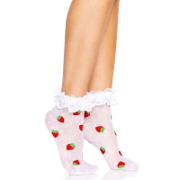 Шкарпетки жіночі з полуничним принтом Leg Avenue Strawberry ruffle top anklets One size, мереживні манжети — Просмотреть изображение 4