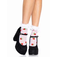 Шкарпетки жіночі з полуничним принтом Leg Avenue Strawberry ruffle top anklets One size, мереживні манжети — Просмотреть изображение 1