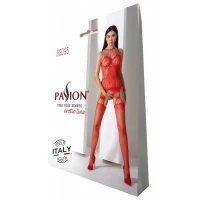 Бодістокінг з безліччю бретелей Passion BS095 One Size, red, імітація пояса та панчіх, з доступом — Переглянути зображення 6