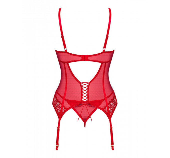 Комплект корсет та стрінги Obsessive Ingridia corset & thong XL/2XL, червоний