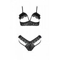 Еротичний комплект Passion DOLLY SET, L/XL, black, з відкритими чашками