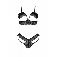 Еротичний комплект Passion DOLLY SET, L/XL, black, з відкритими чашками — Просмотреть изображение 3