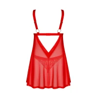 Бебі-дол Obsessive Elianes babydoll &amp; thong, XS/S, червоний, мереживний ліф, трусики-танга в наборі — Переглянути зображення 4