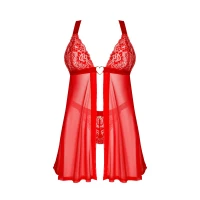 Бебі-дол Obsessive Elianes babydoll &amp; thong, XS/S, червоний, мереживний ліф, трусики-танга в наборі — Переглянути зображення 3