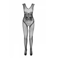 Бодістокінг Passion ECO BS003, чорний, One Size, відкрита промежина, імітація корсета та панчіх — Переглянути зображення 3