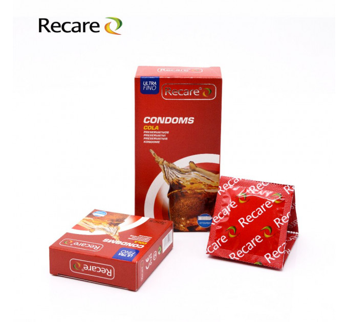 Презервативи Recare Cola Dotted&Ribbed Condoms 3 шт, з пухирцями та ребрами, аромат: Кола