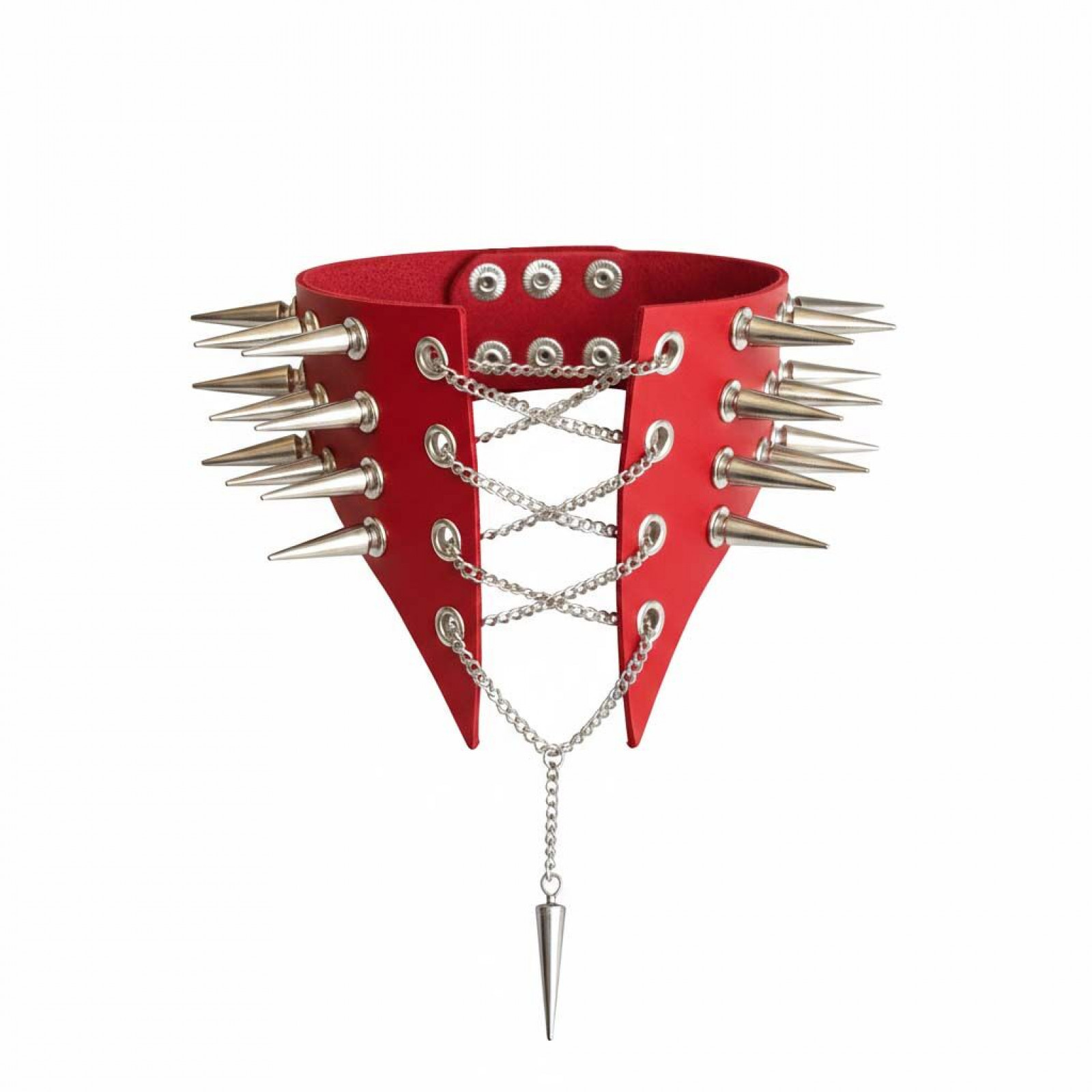 Чокер-комір з шипами Art of Sex - Ariadne, натуральна шкіра, колір червоний, XS-M