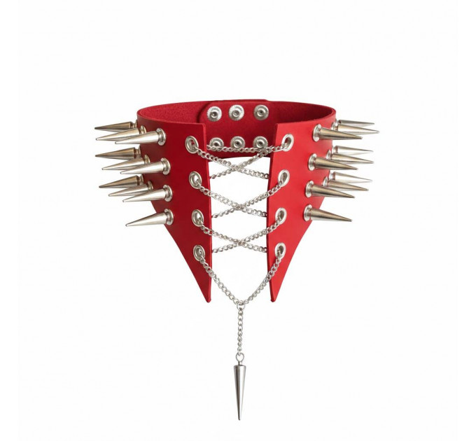 Чокер комір з шипами Art of Sex - Ariadna, натуральна шкіра, колір червоний, XS-M