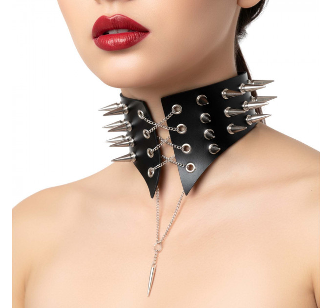 Чокер-комір з шипами Art of Sex - Ariadne, натуральна шкіра, колір чорний, L-2XL
