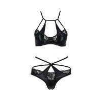 Комплект белья Passion Exclusive NAVEL SET XXL/XXXL, black, трусики и лиф с элементами под латекс